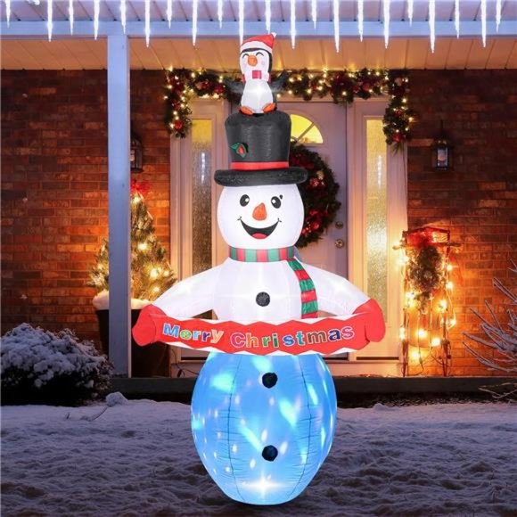 8FT Christmas Inflatable Snowman, Blow Up with Built-in Colorful LED Lights - Picture 1 of 7